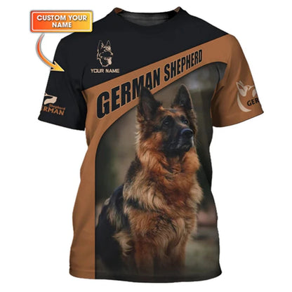 the BEST FRIEND FOREVER - German Shepherd Print T-Shirt for Men, Custom Name O-Neck Short Sleeve Pullover Top, 3D Print Sport Daily Fashion Trend Tee