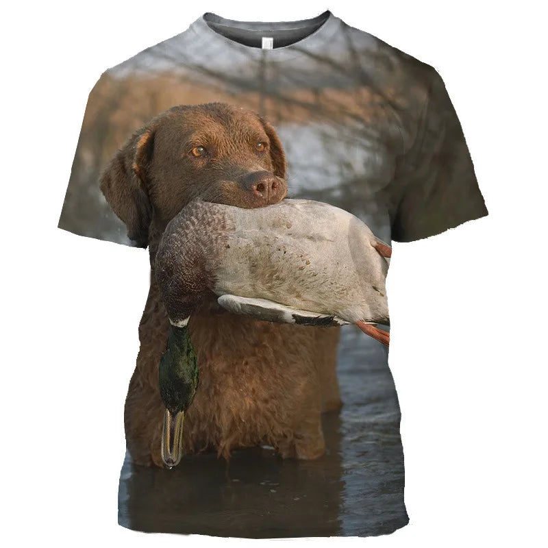 the DUCK HUNTER - Dog Camouflage Hunting T-Shirts Animal 3D Print Men Streetwear Short Sleeve T Shirt Oversized Harajuku Y2k Top Tees Man Clothing