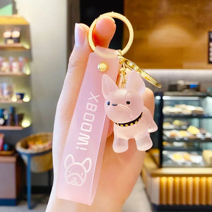Transparent Colorful Dog Keychains Men Car Key Ring Fashion French Bulldog Keychain for Women Bag Pendant Christmas Gift
