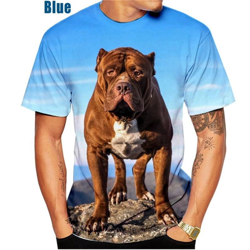 the PITBULL LOVE - Funny Pitbull Dog 3D Printed T-Shirt, Men/Women O-Neck Short Sleeve Tee Clothing, Kid Oversized Animal Print T-Shirt Tops