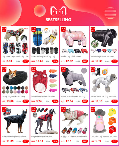 Winter Warm Large Pet Dog Jacket with Harness Waterproof Big Dog Coat for Labrador Chihuahua French Bulldog Outdoor Dog Clothes