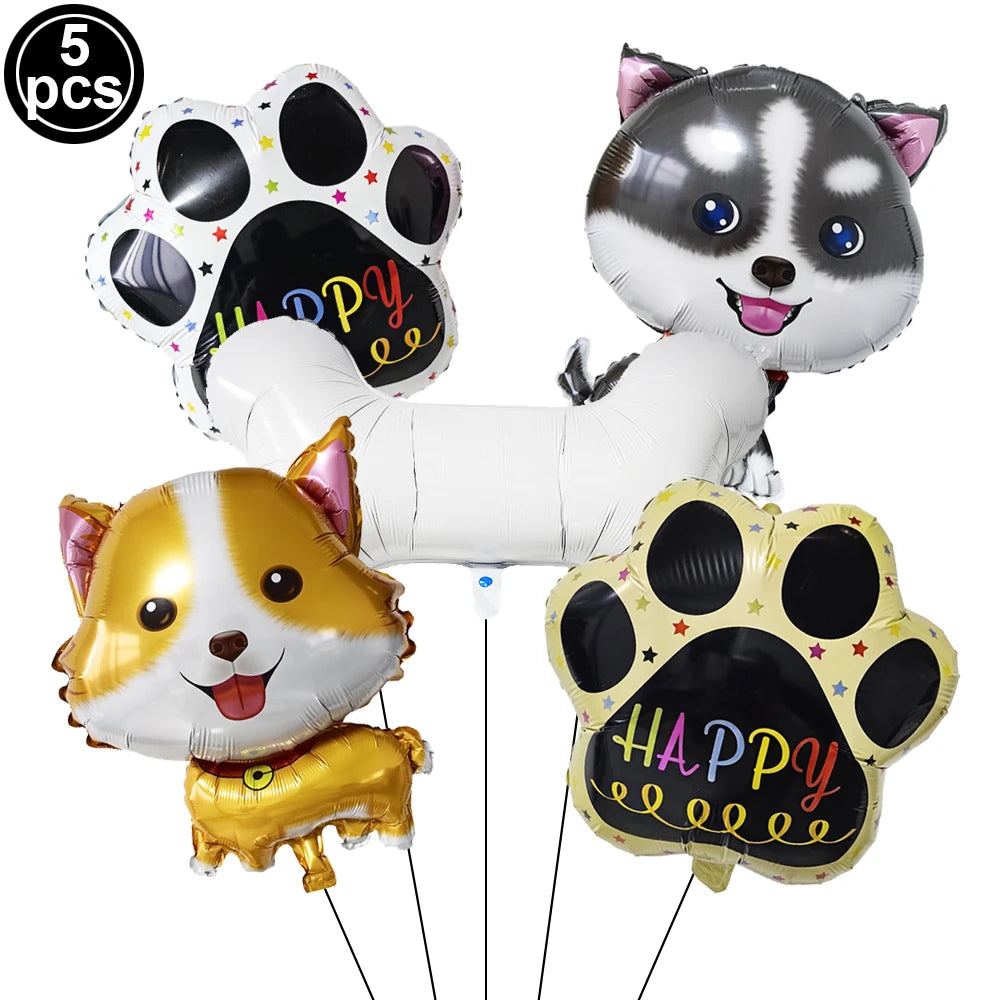 Dog Balloon Corgi Husky Puppy Foil Balloon Dog Paw Ballon Paw Print Balloons Dog Balloon for Puppy Birthday Decorations Supplies