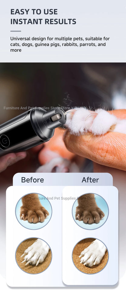 Electric Dog Nail Grinder Pet Nail Clipper USB Rechargeable Pet Nail Trimmers Painless with Polisher Wheel for Small/Large Pets