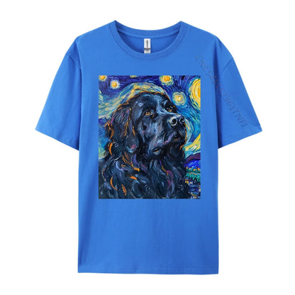 the DOG VAN GOGH - Newfoundland Dog Van Gogh Starry Night Art T-Shirts