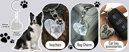 UniCrena Engraved Dog Keychain - Custom Pet Picture Keychain for Dog Cat Lovers Pet Loss Sympathy Gift Stainless Steel Heart