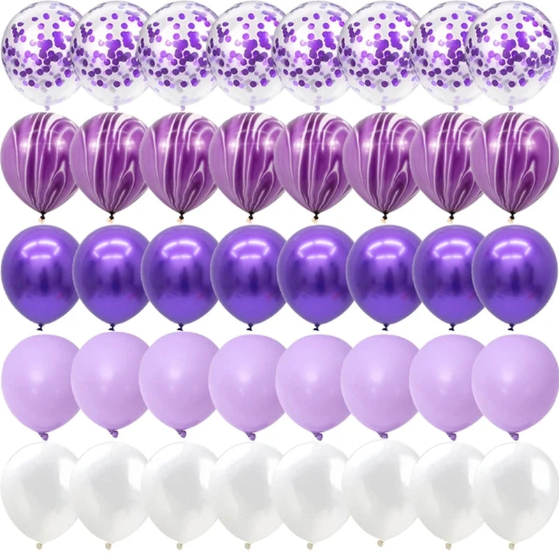 Blue Pink Purple Set Agate Marble Balloons Silver Confetti Balloon Wedding Valentine's Day Baby Shower Birthday Party Decoration