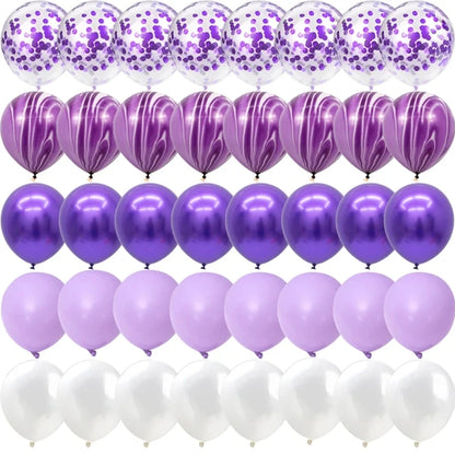 Blue Pink Purple Set Agate Marble Balloons Silver Confetti Balloon Wedding Valentine's Day Baby Shower Birthday Party Decoration