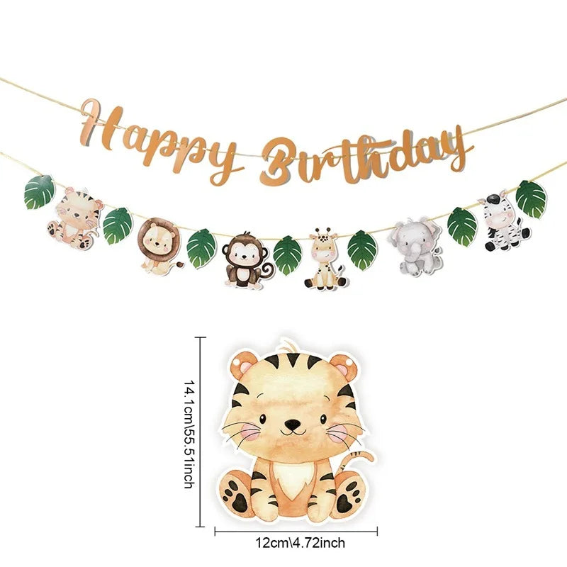 Jungle party Banner Garland Hanging swirls decor Jungle Wild One Birthday decor Safari Jungle Animals Birthday Party Decoration