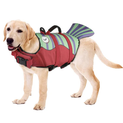 the MER-DOG - Pet Dog Life Jacket, Enhanced Buoyancy Small Dogs Swimming Clothes, Safety Vest with Handle for Medium/Large Dog, Surfing Costume