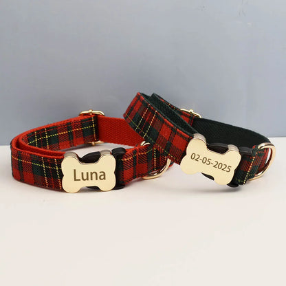 the CUSTOMCREST PLAID COLLAR - Custom Design Logo Plaid Dog Collar, High Quality Cotton Pet Accessories, Personalized, Lead Your Dog - Stand Out in Style