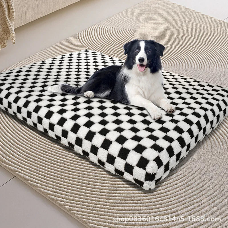 All-Season Checkerboard Dog Bed Mat - Waterproof, Washable Flannel Pet Pad for Crate, Sofa & Car