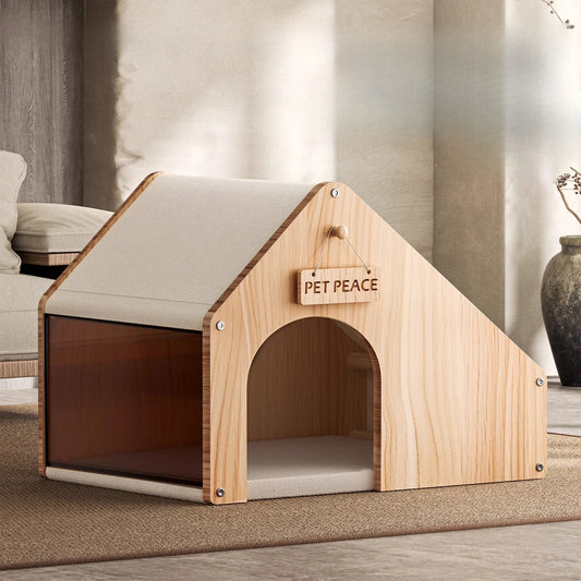 the SERENITY SANCTUARY - Doghouse, Closed Design, Sense of Security, Summer Doghouse, Pet Dog, Solid Wood House, Indoor