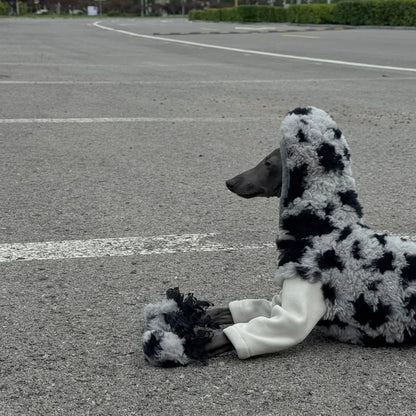 Hooded Leopard Sweater for Dogs in Winter Soft 4-legged False Two Fleece Coat for Greyhounds Warm High-neck Jumpsuit for Whippet