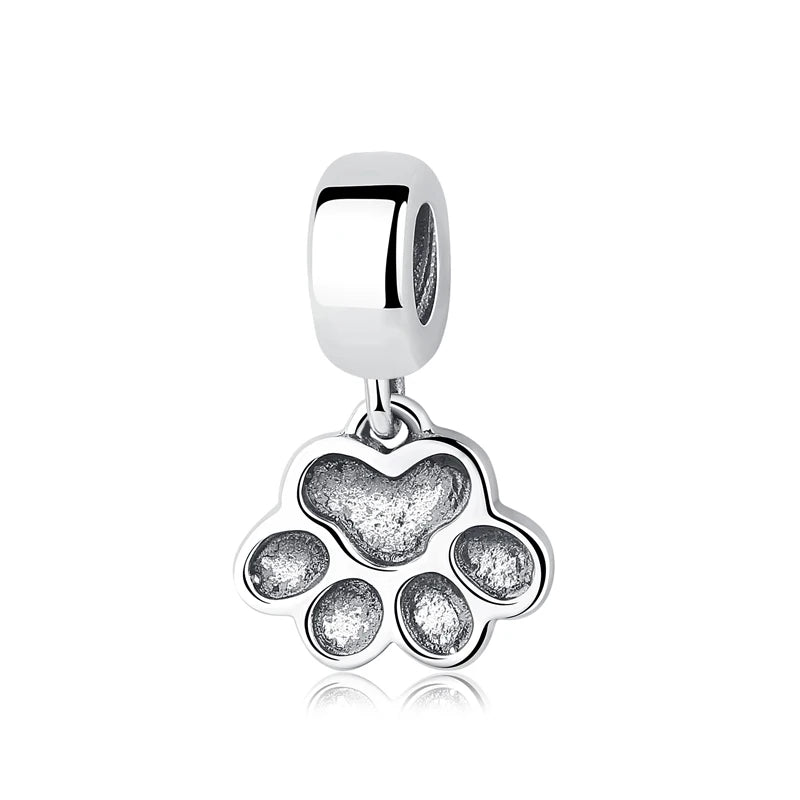 Original 925 Sterling Silver Charms Love Pets Dog Cat Paw Print Pendant Beads Fit Brand Bracelets Necklaces Women DIY Jewelry