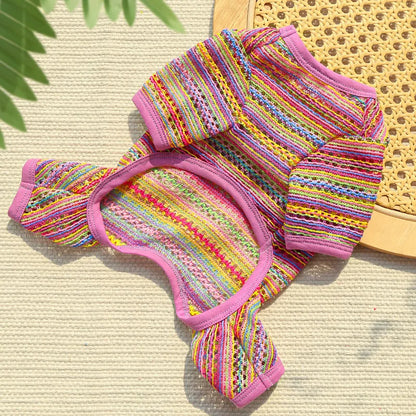 Summer Pet Clothes for Small Dogs Colorful Stripes Dog Jumpsuits Fashion Puppy Rompers Soft Cat Pajamas Pet Overalls Dog Outfits