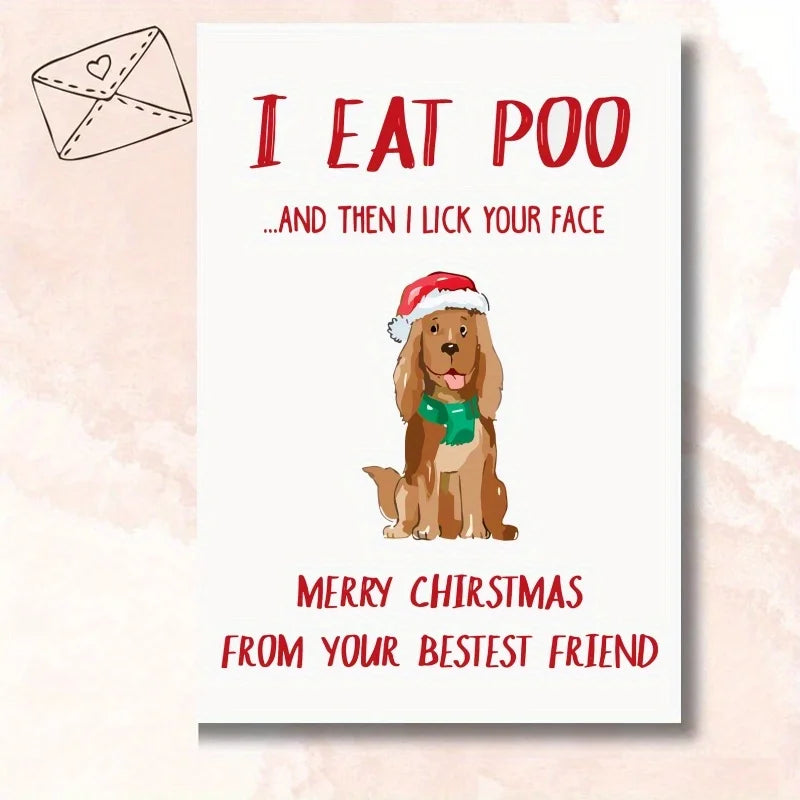 1pc, Christmas Card, Funny Christmas dog Card, Creative pattern card, the best gift for best friends and family