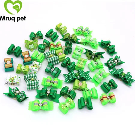 20pcs Pet Dog Cute Hair Bows with Rhinestone&Flowers Ribbon Bows Dog Hair Accessory Dog Groomining Pet Supplies