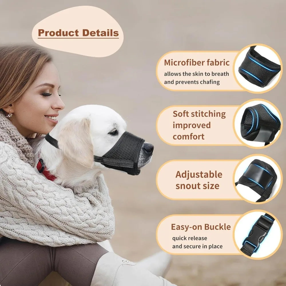 the ANTI-BITE DOG MUZZLE - Soft Air Mesh Dog Muzzle for Small, Medium & Large Dogs – Anti-Bite, Anti-Bark, Anti-Chew, Breathable, Drinkable & Adjustable