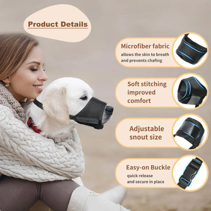 the ANTI-BITE DOG MUZZLE - Soft Air Mesh Dog Muzzle for Small, Medium & Large Dogs – Anti-Bite, Anti-Bark, Anti-Chew, Breathable, Drinkable & Adjustable