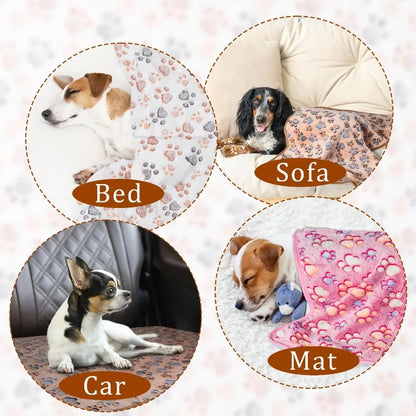 3Pcs/SET Washable Dog Blanket Fuzzy Cat Warm Sleep Mat Cute Paw Print Fleece Blanket Soft Puppy Throw Cover for Kennel Crate Bed