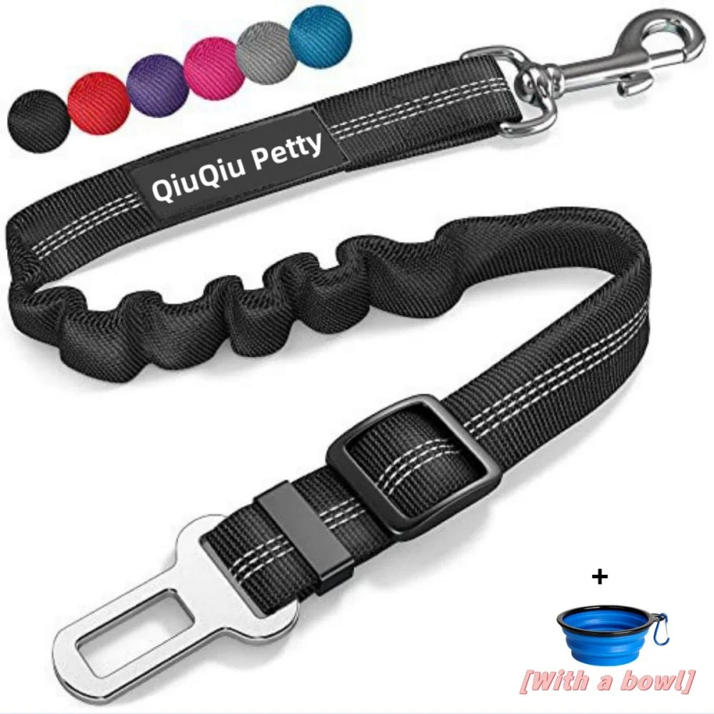 Retractable Dog Car Harness Set with Adjustable Seatbelt, Nylon Pet Safety Tether, Dog Car Harness, With Pet Folding Bowl