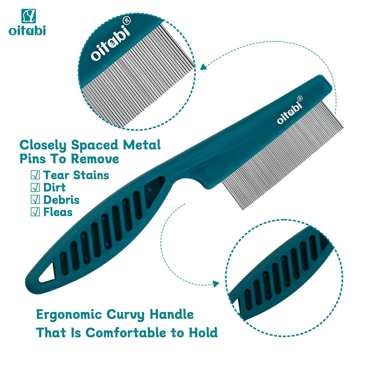 the PESTEASE GROOM COMB - Flea Lice Comb, Dog/Cat Grooming Combs with Rounded Teeth, Professional Pet Tear Stain Remover Brush, Pet Dematting Tool