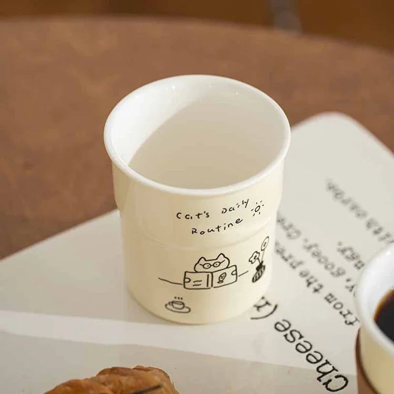 225ml High-quality Ceramic Mugs, Hand-held Cups,simple Cat Illustrations, Breakfast Milk Cups Family Afternoon Tea Cups As Gifts