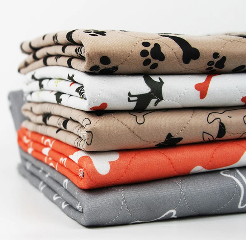 Waterproof Dog Pet Diaper Mat Reusable 3 Layer Absorbent Dog Bed Cat Diaper Pad Bone Paw Print Seat Cover Mat for Sofa Bed Floor