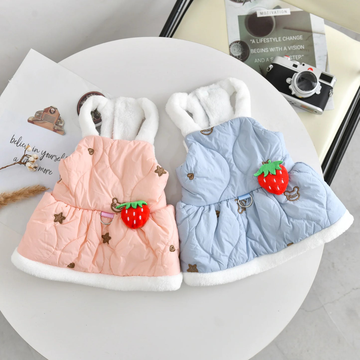 Strawberry Yorkshire Terrier Clothing For Small Dog Pink Blue Harness Outdoor Pet Dress Autumn Winter Outfit Cat Chihuahua Coat
