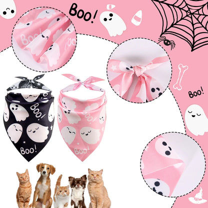 2 Pack Halloween Dog Bandanas Pink Black Ghost Boo Dog Scarf Bibs Triangle Pet Scarf Pet Halloween Bandanas Costumeall Dogs Cats