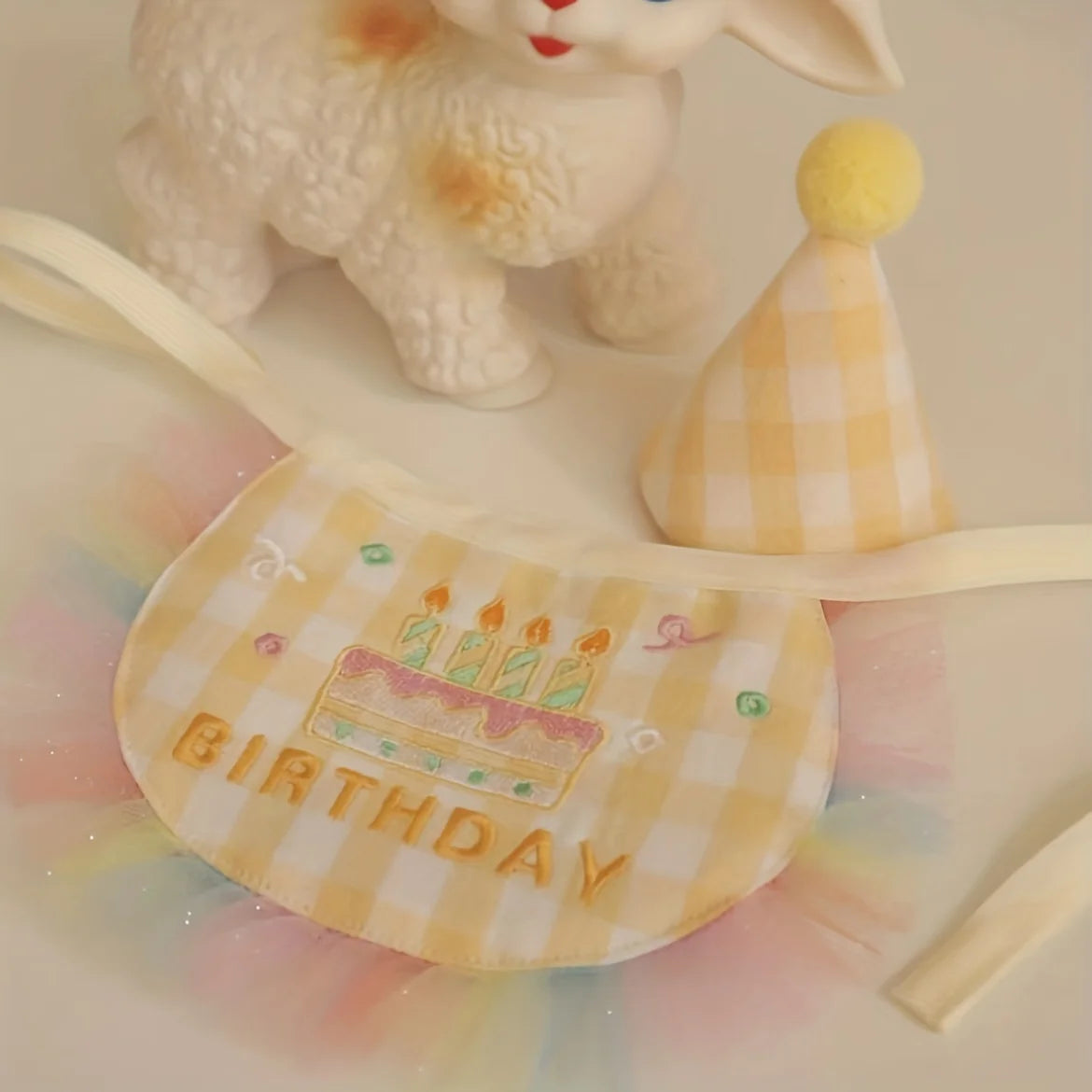 Lovely Pet Dog Birthday Bib, Letter Graphic Dog Saliva Towel, PuppyScarf For Birthday Party Accessories (Set) 2 birthday hats+bi