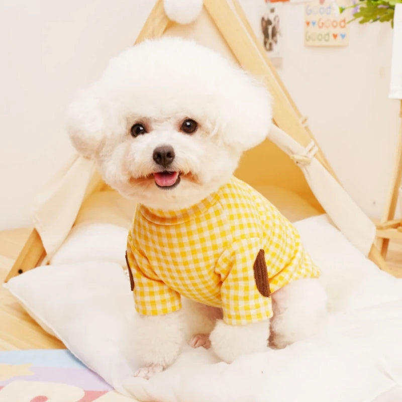 Soft Cotton Pet Dog Clothes Warm Dog Plaid Shirt Luxury Puppy Pullover Autumn Cat Shirt Cute Solid Pet Costume Chihuahua Clothes