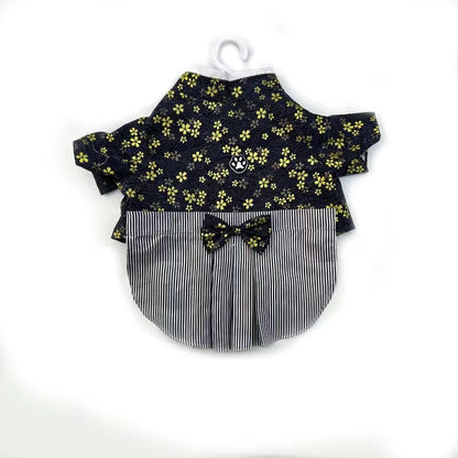 Adorable Brocade Pet Kimono Dress Japanese Style Pet Dress Floral Bowknot Pet Costume for Dogs Cats