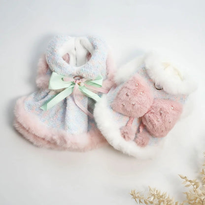 Pet Colorful Bow Set Skirt Autumn/Winter Bow Plush Coat Dress Warm Clothes Teddy Clothes Puppy Clothes for Small Dogs