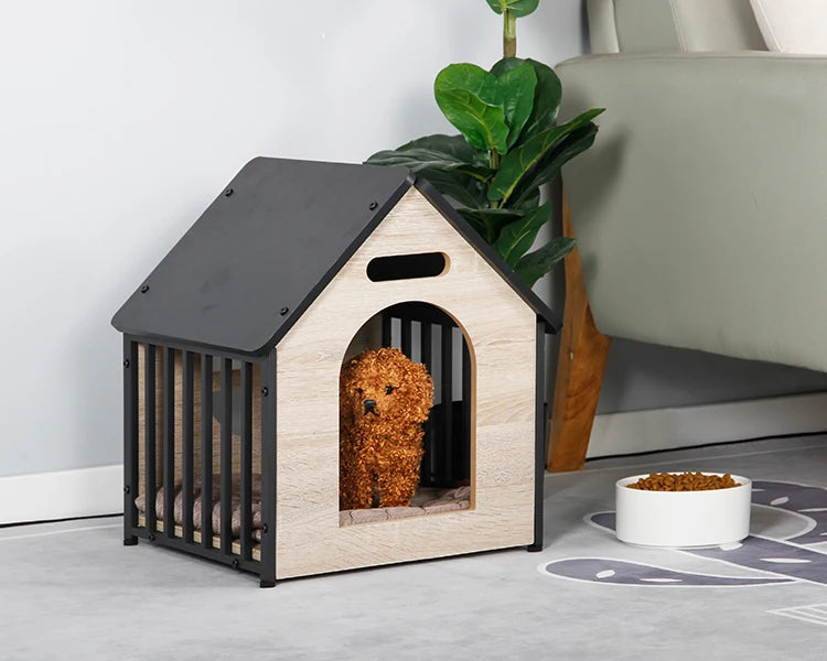 the HAPPY DOGGY - Modern Luxury Wooden Doghouse, Pet Kennel and Dog/Cat Nest with Animal Pattern, Metal Material