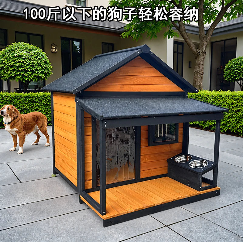 Outdoor dog cage doghouse Solid wood sun protection Rain protection dog kennel doghouse Large medium-sized dog Golden