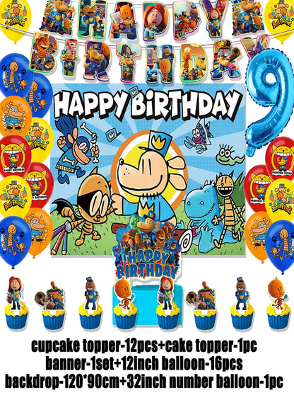 Cartoon DOGS MAN Theme Birthday Party Supplies Decoration Best Friend Balloon Banner Backdrop Cupcake Topper for Kids Child Gift
