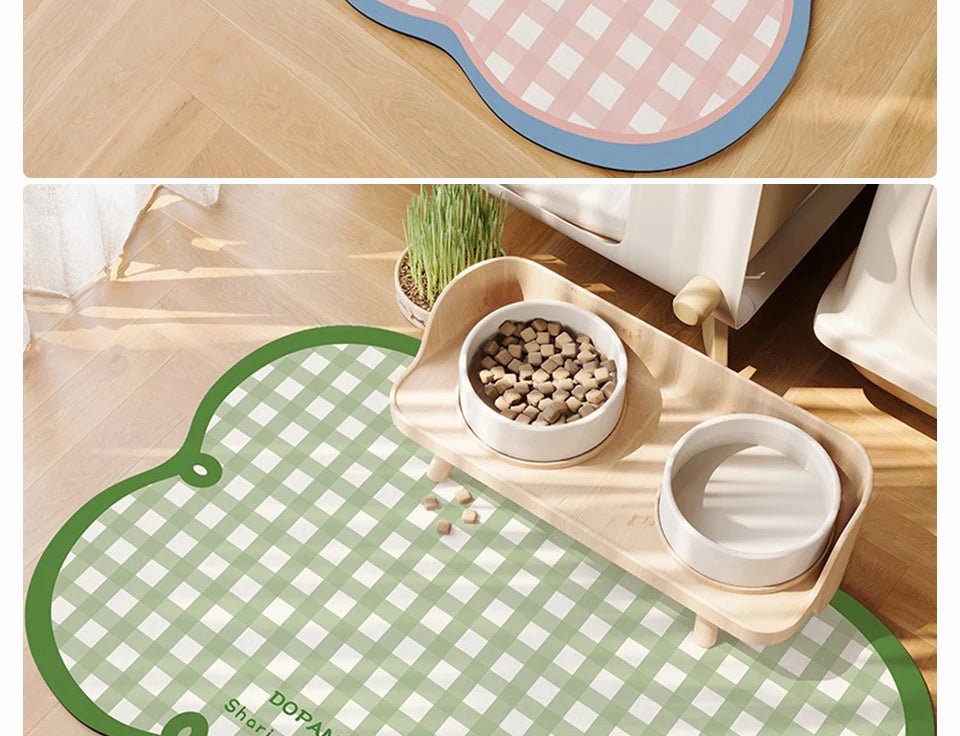 Pet Feeding Mat Waterproof Pvc Leather Carpet Cat Dog Anti-urine Floor Mats Pink Plaid Sweet Home Decoration Rug for Kitchen