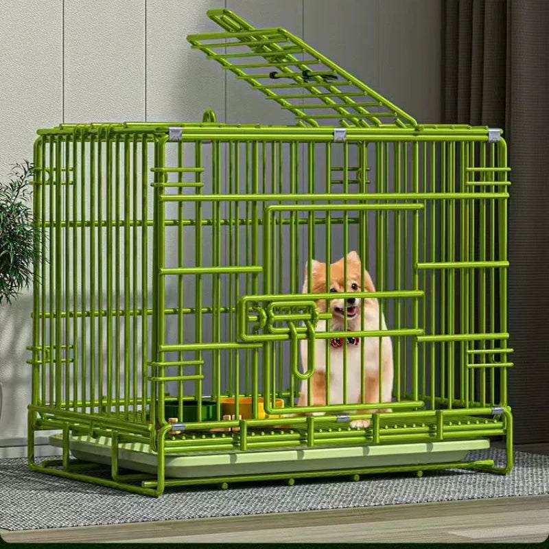 t‌he GREEN MACHINE - Heavy-Duty Foldable Dog Crate with Toilet - Reinforced for Small/Medium/Large Breeds, Indoor Pet Cage with Removable Tray