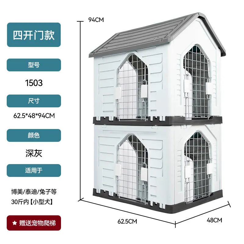 the DOUBLE DECKER DOGHOUSE - Dog Villa with Two Floors, Outdoor Doghouse, Dogs Cage Suitable All Seasons in Summer Rainproof, Outdoor Waterproofing Cat/Dog House