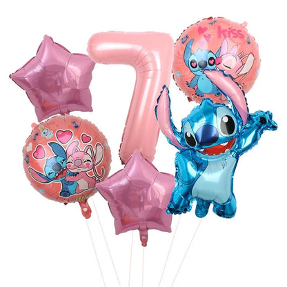 Lilo And Stitch Birthday Decoration Disney Pink Stitch Party Theme Tableware Set Angel Balloons Happy Supplies Kids Girl Favors