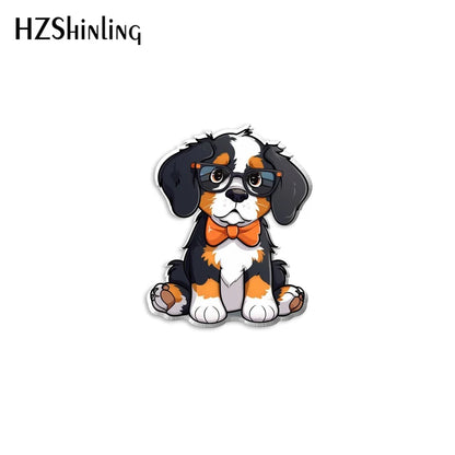 2023 New Bernese Mountain Dog Acrylic Lapel Pin Animal Epoxy Butterfly Clasp Pin Handmade Butterfly Brooch