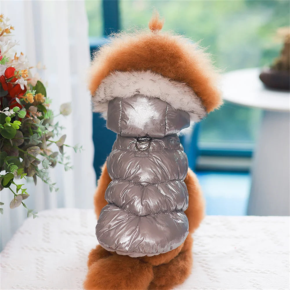 the PUFFY PRINCESS - Fashion Winter Dog Down Jacket, Warm Fleece Pet Coat for Small Dogs, Yorkshire Shih Tzu Luxury Fur Collar Puppy Clothes Outfits