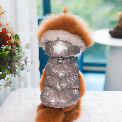 the PUFFY PRINCESS - Fashion Winter Dog Down Jacket, Warm Fleece Pet Coat for Small Dogs, Yorkshire Shih Tzu Luxury Fur Collar Puppy Clothes Outfits