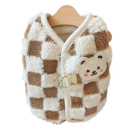Winter Warm Pet Dog Coat Plaid Dog Clothes with D-ring Plush Pet Jacket for Small Medium Dogs Chihuahua Yorkie Costume