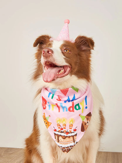 1 Set Dog Bib Headgear Neckerchief Headgear Excellent All-matched Pet Hat Scarf Pet Dog Birthday Set Pets Accessories