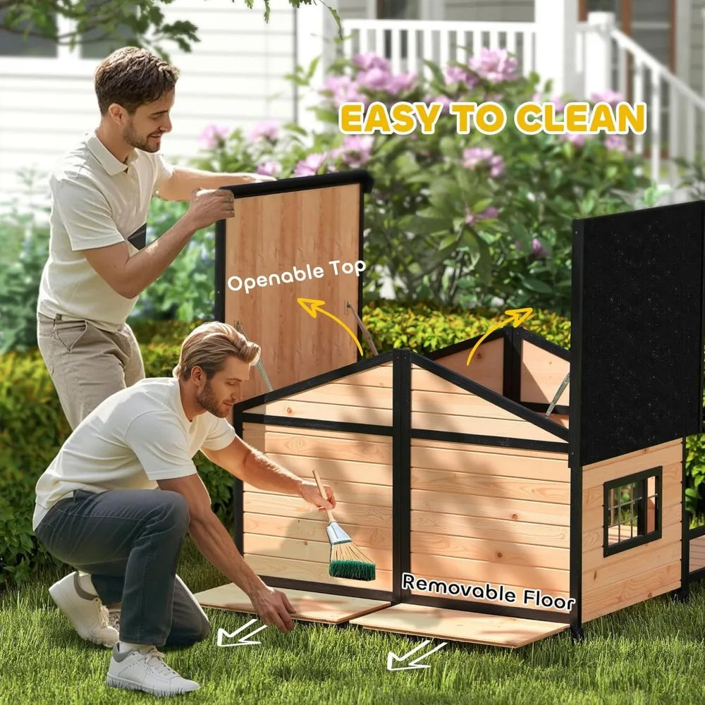 the LUXURY PET PAD - Wooden Large Doghouse Outdoor Double XL Dog Kennel with Elevated Floor and Porch, Weatherproof Puppy/Dog Shelter