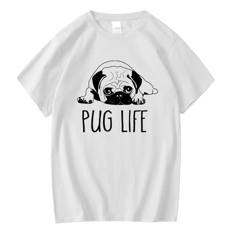 the LIFE OF PUGS - Men's High-Quality T-Shirt, 100% Cotton Funny Pug Printed Loose Male Crewneck T-Shirt, Short Sleeve O-Neck Men T-Shirt/Tops/Tees