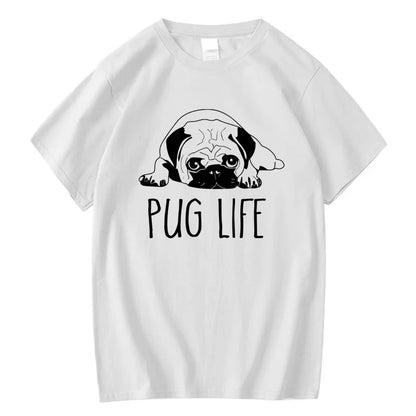 the LIFE OF PUGS - Men's High-Quality T-Shirt, 100% Cotton Funny Pug Printed Loose Male Crewneck T-Shirt, Short Sleeve O-Neck Men T-Shirt/Tops/Tees