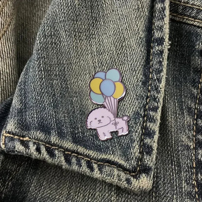 Vivi Dog with Balloons Enamel Pin Mini Puppy Bichon Frise Cute Dog Pet Brooch Badge